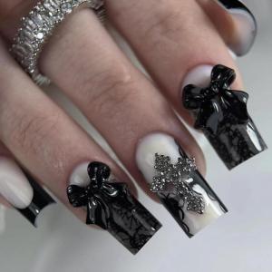 image:imageBABALAL Long Coffin Press on Nails  Gold Chrome Fake Nails 3d Design Cat Eye Bling Shiny French Tip Luxury Acrylic False Nails 24Pcs CustombbfnH016