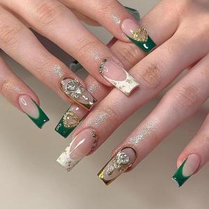 image:imageBABALAL Long Coffin Press on Nails  Gold Chrome Fake Nails 3d Design Cat Eye Bling Shiny French Tip Luxury Acrylic False Nails 24Pcs CustombbfnH021