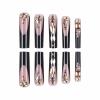 image:imageBABALAL Black and Gold Press on Nails Long Coffin Fake Nails Flower Print Design Trendy 24Pcs Glossy Bling Acrylic False NailsBNB204