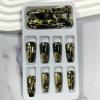 image:imageBABALAL Black and Gold Press on Nails Long Coffin Fake Nails Flower Print Design Trendy 24Pcs Glossy Bling Acrylic False NailsBNB21001