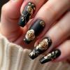 image:imageBABALAL Black and Gold Press on Nails Long Coffin Fake Nails Flower Print Design Trendy 24Pcs Glossy Bling Acrylic False NailsBNB21001