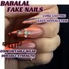 image:imageBABALAL Black and Gold Press on Nails Long Coffin Fake Nails Flower Print Design Trendy 24Pcs Glossy Bling Acrylic False NailsBNB217