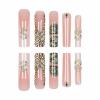 image:imageBABALAL Black and Gold Press on Nails Long Coffin Fake Nails Flower Print Design Trendy 24Pcs Glossy Bling Acrylic False NailsBNB219