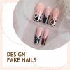image:imageBABALAL Long Square Press on Nails  Brown Cheetah French Tip Fake Nails 3D Cherry Design Acrylic Glossy Full Cover Reusable False Nails 24PcsANF01animal