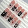 image:imageBABALAL Long Square Press on Nails  Brown Cheetah French Tip Fake Nails 3D Cherry Design Acrylic Glossy Full Cover Reusable False Nails 24PcsANF0301