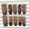 image:imageBABALAL Long Square Press on Nails  Brown Cheetah French Tip Fake Nails 3D Cherry Design Acrylic Glossy Full Cover Reusable False Nails 24PcsANF0302