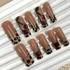 image:imageBABALAL Long Square Press on Nails  Brown Cheetah French Tip Fake Nails 3D Cherry Design Acrylic Glossy Full Cover Reusable False Nails 24PcsANF0302