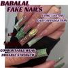 image:imageBABALAL Long Square Press on Nails  Brown Cheetah French Tip Fake Nails 3D Cherry Design Acrylic Glossy Full Cover Reusable False Nails 24PcsANF03green