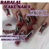 image:imageBABALAL Long Square Press on Nails  Brown Cheetah French Tip Fake Nails 3D Cherry Design Acrylic Glossy Full Cover Reusable False Nails 24PcsANF12goth