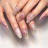 image:imageBABALAL Medium Almond Press on Nails  Green Spring Fake Nails Cat Eye Bling Design with Flower Trendy Full Cover Acrylic False Nails for Women Girls 24PcsANI02