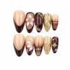 image:imageBABALAL Medium Almond Press on Nails  Green Spring Fake Nails Cat Eye Bling Design with Flower Trendy Full Cover Acrylic False Nails for Women Girls 24PcsANI02brown