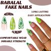 image:imageBABALAL Medium Almond Press on Nails  Green Spring Fake Nails Cat Eye Bling Design with Flower Trendy Full Cover Acrylic False Nails for Women Girls 24PcsANI07green