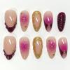 image:imageBABALAL Medium Almond Press on Nails  Green Spring Fake Nails Cat Eye Bling Design with Flower Trendy Full Cover Acrylic False Nails for Women Girls 24PcsANI0201