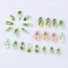 image:imageBABALAL Medium Almond Press on Nails  Green Spring Fake Nails Cat Eye Bling Design with Flower Trendy Full Cover Acrylic False Nails for Women Girls 24PcsANI03green