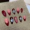 image:imageBABALAL Medium Almond Press on Nails  Green Spring Fake Nails Cat Eye Bling Design with Flower Trendy Full Cover Acrylic False Nails for Women Girls 24PcsANI05red