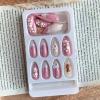 image:imageBABALAL Medium Almond Press on Nails  Green Spring Fake Nails Cat Eye Bling Design with Flower Trendy Full Cover Acrylic False Nails for Women Girls 24PcsANI03cute