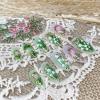 image:imageBABALAL Medium Almond Press on Nails  Green Spring Fake Nails Cat Eye Bling Design with Flower Trendy Full Cover Acrylic False Nails for Women Girls 24PcsANI03green
