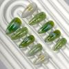 image:imageBABALAL Medium Almond Press on Nails  Green Spring Fake Nails Cat Eye Bling Design with Flower Trendy Full Cover Acrylic False Nails for Women Girls 24PcsANI0204