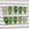 image:imageBABALAL Medium Almond Press on Nails  Green Spring Fake Nails Cat Eye Bling Design with Flower Trendy Full Cover Acrylic False Nails for Women Girls 24PcsANI0204