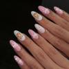 image:imageBABALAL Medium Almond Press on Nails  Green Spring Fake Nails Cat Eye Bling Design with Flower Trendy Full Cover Acrylic False Nails for Women Girls 24PcsANI03cute