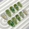 image:imageBABALAL Medium Almond Press on Nails  Green Spring Fake Nails Cat Eye Bling Design with Flower Trendy Full Cover Acrylic False Nails for Women Girls 24PcsANI0204