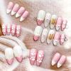 image:imageBABALAL Medium Almond Press on Nails  Green Spring Fake Nails Cat Eye Bling Design with Flower Trendy Full Cover Acrylic False Nails for Women Girls 24PcsANI03cute