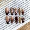 image:imageBABALAL Medium Almond Press on Nails  Green Spring Fake Nails Cat Eye Bling Design with Flower Trendy Full Cover Acrylic False Nails for Women Girls 24PcsANI02brown