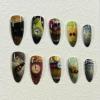 image:imageBABALAL Medium Almond Press on Nails  Green Spring Fake Nails Cat Eye Bling Design with Flower Trendy Full Cover Acrylic False Nails for Women Girls 24PcsANI03cat
