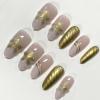 image:imageBABALAL Pink Press on Nails  Almond Medium Fake Nails Cat Eye Shiny Bling Design With Flower Charm 30Pcs Bling Manicure Acrylic False Nails for Women GirlsCNE00301