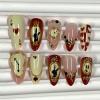 image:imageBABALAL Pink Press on Nails  Almond Medium Fake Nails Cat Eye Shiny Bling Design With Flower Charm 30Pcs Bling Manicure Acrylic False Nails for Women GirlsCNE010