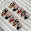 image:imageBABALAL Pink Press on Nails  Almond Medium Fake Nails Cat Eye Shiny Bling Design With Flower Charm 30Pcs Bling Manicure Acrylic False Nails for Women GirlsCNE012
