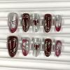 image:imageBABALAL Pink Press on Nails  Almond Medium Fake Nails Cat Eye Shiny Bling Design With Flower Charm 30Pcs Bling Manicure Acrylic False Nails for Women GirlsCNE005