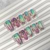 image:imageBABALAL Pink Press on Nails  Almond Medium Fake Nails Cat Eye Shiny Bling Design With Flower Charm 30Pcs Bling Manicure Acrylic False Nails for Women GirlsCNE011