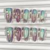 image:imageBABALAL Pink Press on Nails  Almond Medium Fake Nails Cat Eye Shiny Bling Design With Flower Charm 30Pcs Bling Manicure Acrylic False Nails for Women GirlsCNE011