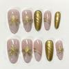 image:imageBABALAL Pink Press on Nails  Almond Medium Fake Nails Cat Eye Shiny Bling Design With Flower Charm 30Pcs Bling Manicure Acrylic False Nails for Women GirlsCNE00301
