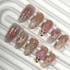 image:imageBABALAL Pink Press on Nails  Almond Medium Fake Nails Cat Eye Shiny Bling Design With Flower Charm 30Pcs Bling Manicure Acrylic False Nails for Women GirlsCNE004