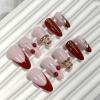 image:imageBABALAL Pink Press on Nails  Almond Medium Fake Nails Cat Eye Shiny Bling Design With Flower Charm 30Pcs Bling Manicure Acrylic False Nails for Women GirlsCNE003