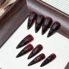 image:imageBABALAL Press On Nails Long Stiletto Fake Nails White Black Floral Print With Gold Charm Glossy Full Cover Glue On Nails For Women And Girls 24PcsANE03gothic