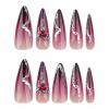 image:imageBABALAL Press On Nails Long Stiletto Fake Nails White Black Floral Print With Gold Charm Glossy Full Cover Glue On Nails For Women And Girls 24PcsANE04goth