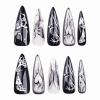 image:imageBABALAL Press On Nails Long Stiletto Fake Nails White Black Floral Print With Gold Charm Glossy Full Cover Glue On Nails For Women And Girls 24PcsANE01