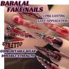 image:imageBABALAL Press On Nails Long Stiletto Fake Nails White Black Floral Print With Gold Charm Glossy Full Cover Glue On Nails For Women And Girls 24PcsANE02redblack