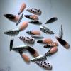 image:imageBABALAL Press On Nails Long Stiletto Fake Nails White Black Floral Print With Gold Charm Glossy Full Cover Glue On Nails For Women And Girls 24PcsANE05sliver