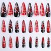 image:imageBABALAL Press On Nails Long Stiletto Fake Nails White Black Floral Print With Gold Charm Glossy Full Cover Glue On Nails For Women And Girls 24PcsANE02redblack
