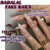 image:imageBABALAL Press On Nails Long Stiletto Fake Nails White Black Floral Print With Gold Charm Glossy Full Cover Glue On Nails For Women And Girls 24PcsANE06ombre