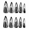 image:imageBABALAL Press On Nails Long Stiletto Fake Nails White Black Floral Print With Gold Charm Glossy Full Cover Glue On Nails For Women And Girls 24PcsANE02black