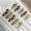 image:imageBABALAL Press On Nails Long Stiletto Fake Nails White Black Floral Print With Gold Charm Glossy Full Cover Glue On Nails For Women And Girls 24PcsANE05flower