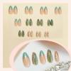 image:imageBABALAL Press On Nails Long Stiletto Fake Nails White Black Floral Print With Gold Charm Glossy Full Cover Glue On Nails For Women And Girls 24PcsANE05green