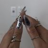image:imageBABALAL Press On Nails Long Stiletto Fake Nails White Black Floral Print With Gold Charm Glossy Full Cover Glue On Nails For Women And Girls 24PcsANE05sliver