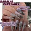 image:imageBABALAL Press on Nails  Long Stiletto Fake Nails Brown Cheetah French Tip Tortoise Flower Design 3D Handmade Acrylic Glue on Y2k Full Cover False nails with Rhinestone 24PcsANG20405