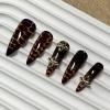 image:imageBABALAL Press on Nails  Long Stiletto Fake Nails Brown Cheetah French Tip Tortoise Flower Design 3D Handmade Acrylic Glue on Y2k Full Cover False nails with Rhinestone 24PcsANG20407